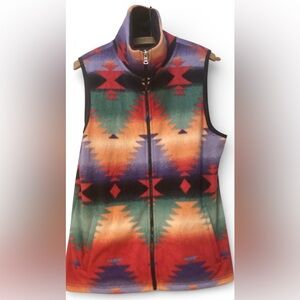 CHAPS‎ Southwestern Aztec Fleece Vest Women's Medium Zip Up Bold Southwest Print